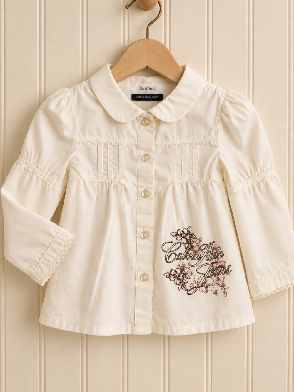 Calvin Klein Baby Girl's Blouse Shirt Size 12 Months Mos Beige Dressy NEW U25